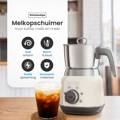 KitchenApp Retro Melkopschuimer RVS kan – PFAS-vrij – Vaatwasserbestendig – Beige