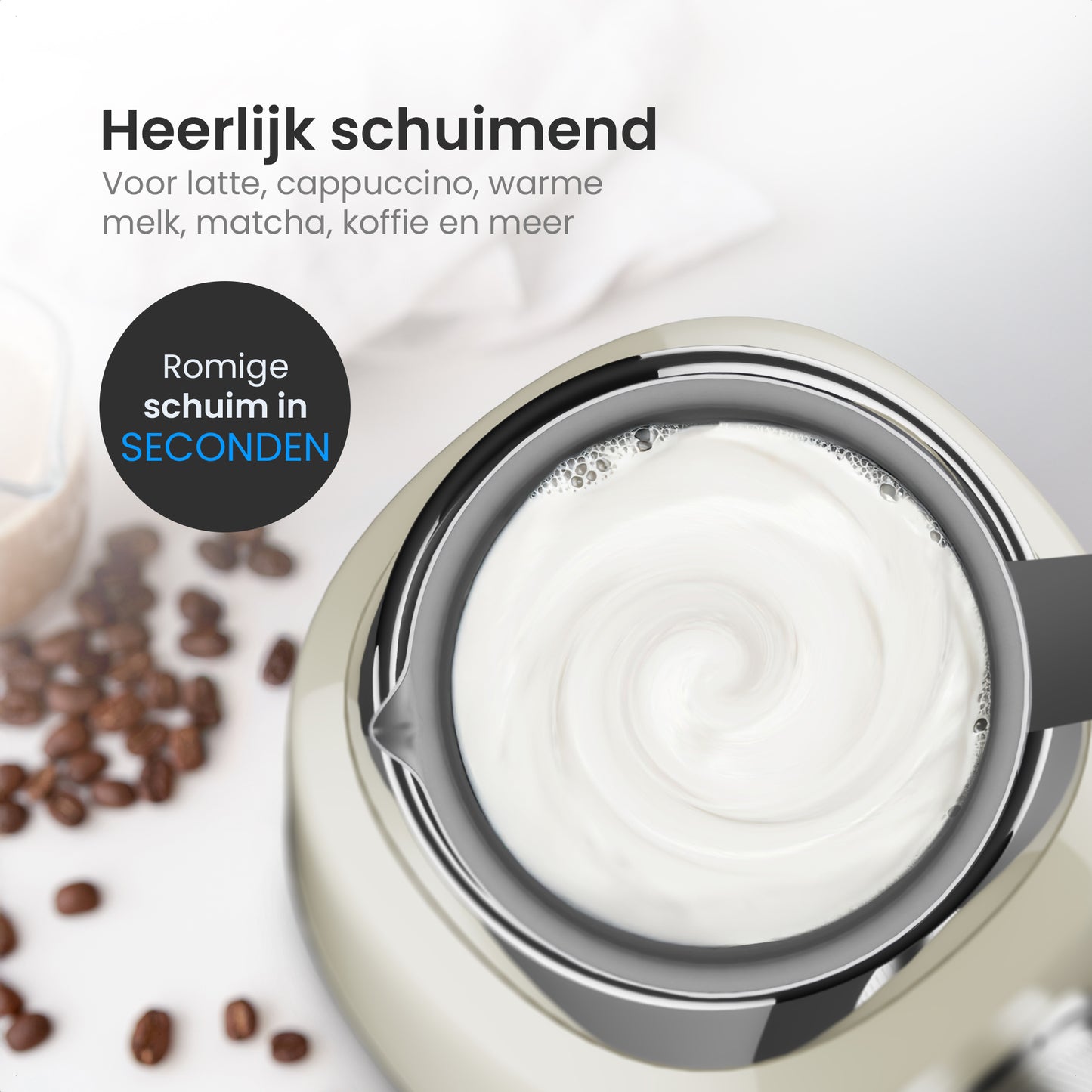 KitchenApp Retro Melkopschuimer RVS kan – PFAS-vrij – Vaatwasserbestendig – Beige