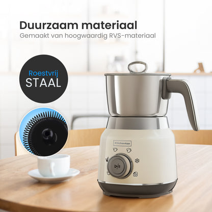 KitchenApp Retro Melkopschuimer RVS kan – PFAS-vrij – Vaatwasserbestendig – Beige