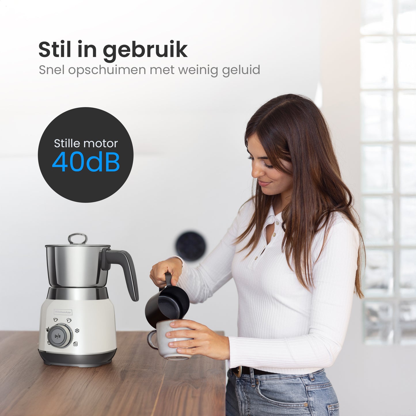 KitchenApp Retro Melkopschuimer RVS kan – PFAS-vrij – Vaatwasserbestendig – Beige