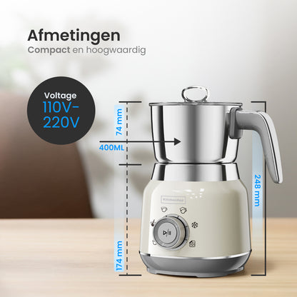 KitchenApp Retro Melkopschuimer RVS kan – PFAS-vrij – Vaatwasserbestendig – Beige
