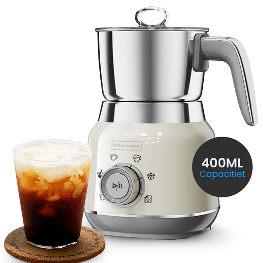 KitchenApp Retro Melkopschuimer RVS kan – PFAS-vrij – Vaatwasserbestendig – Beige